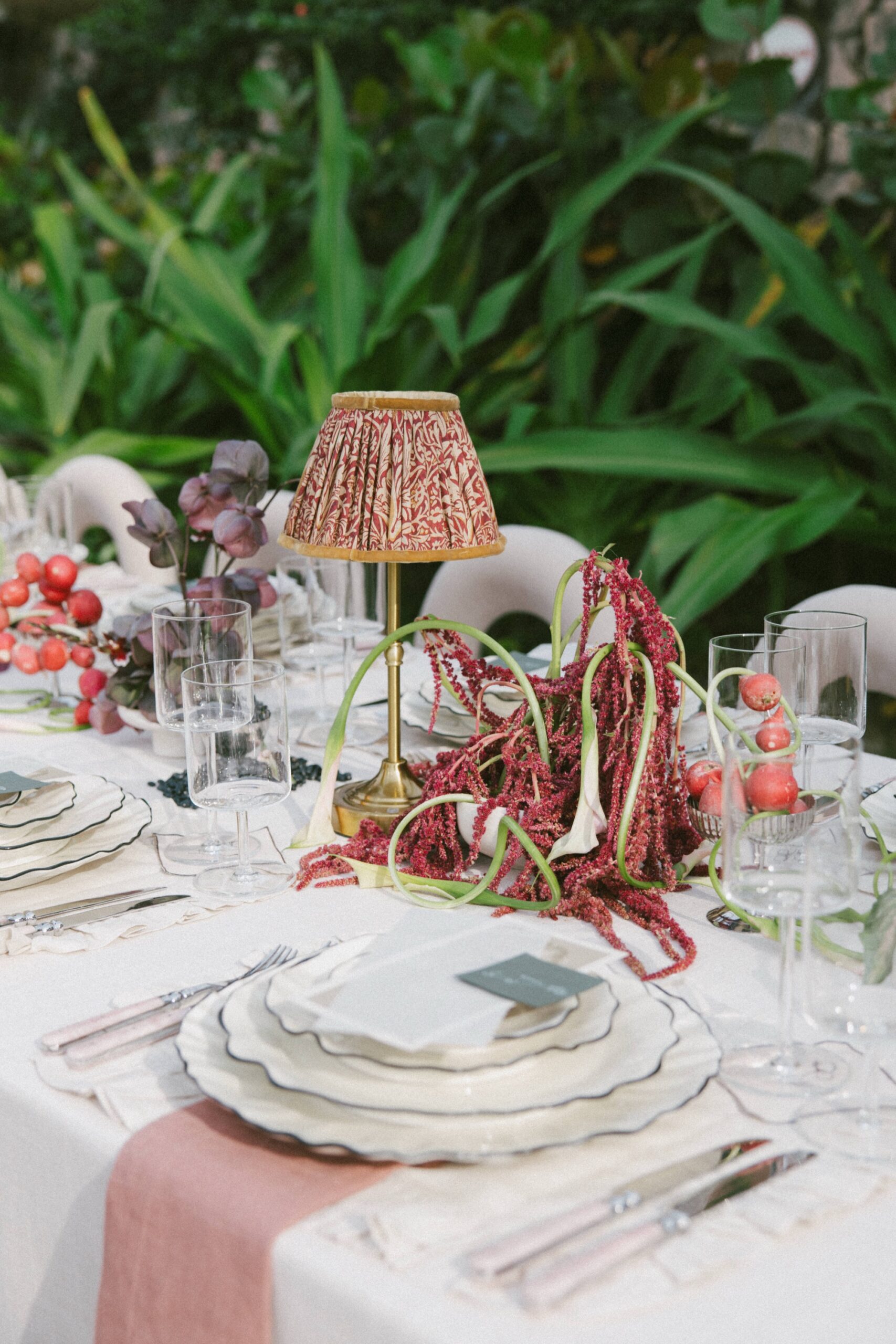 unique table settings for beach wedding; dinner reception on the beach