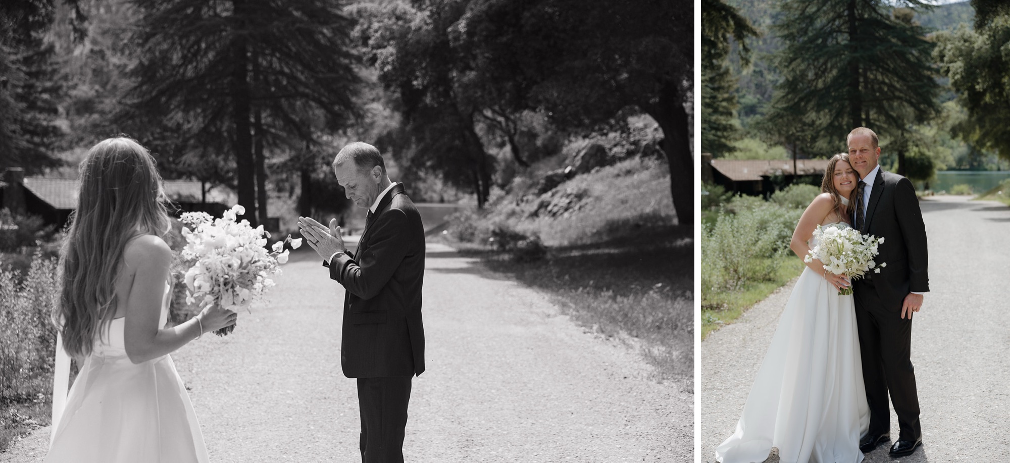 first look with dad on wedding day