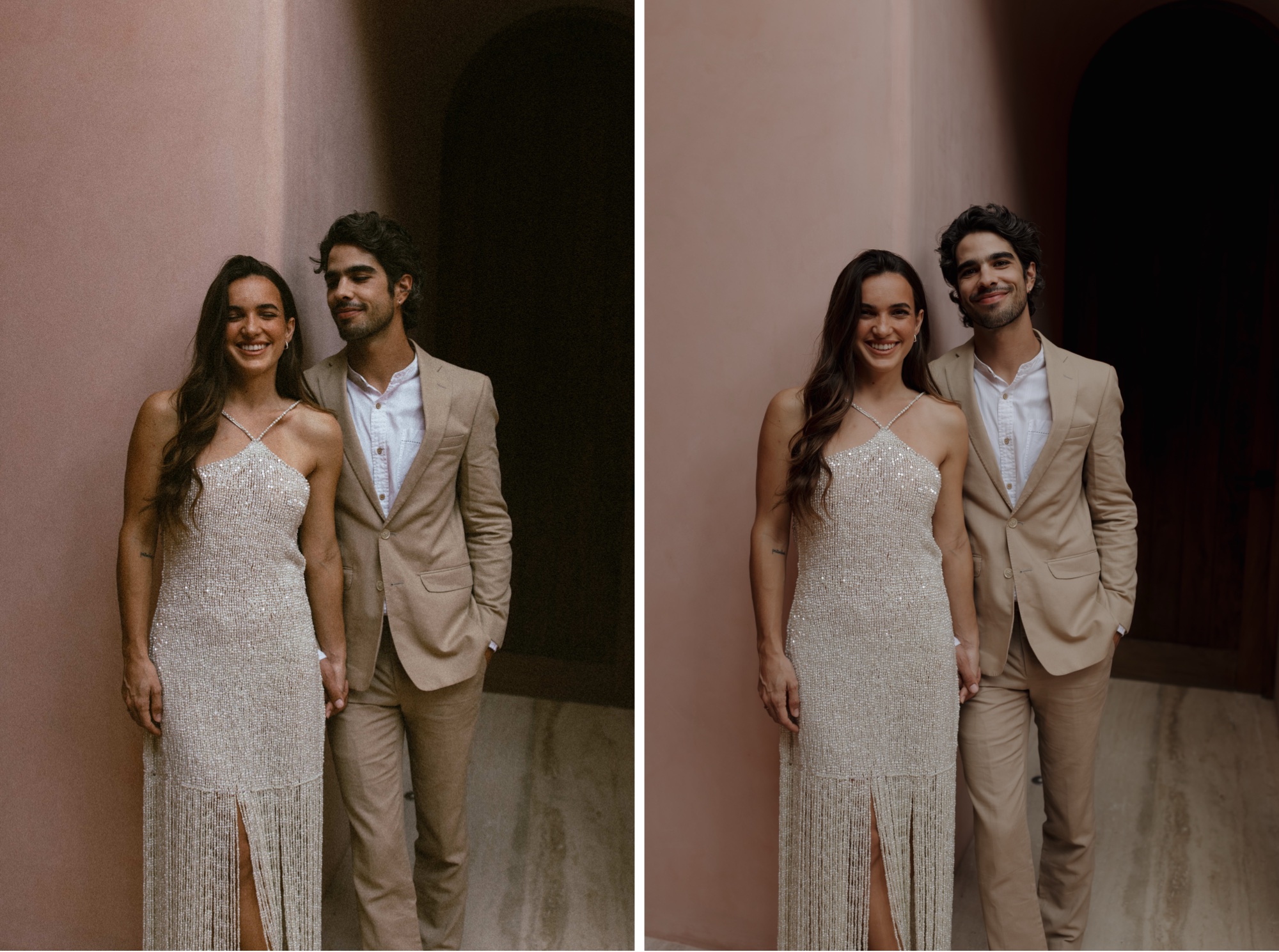 bride and groom portraits for beach wedding in Mexico