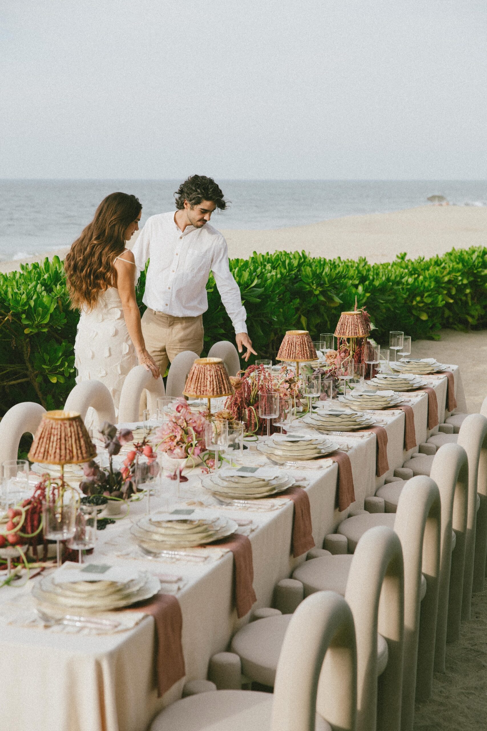 couple admiring wedding reception design