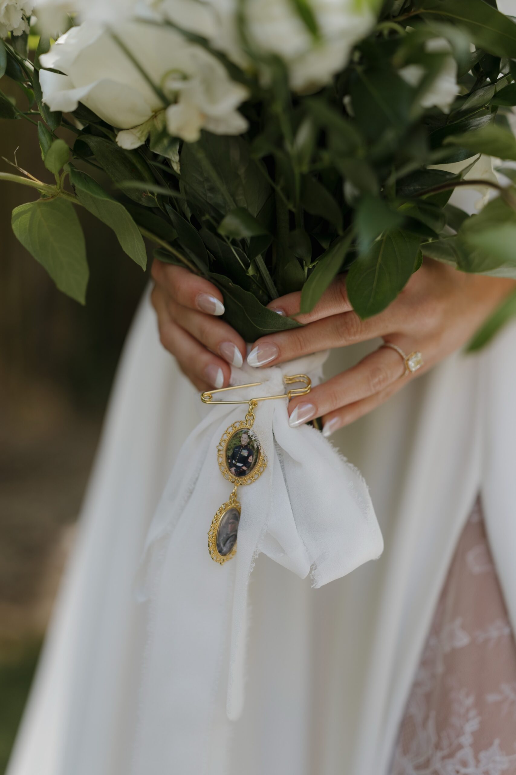 loose hand-tied all white bridal bouquet